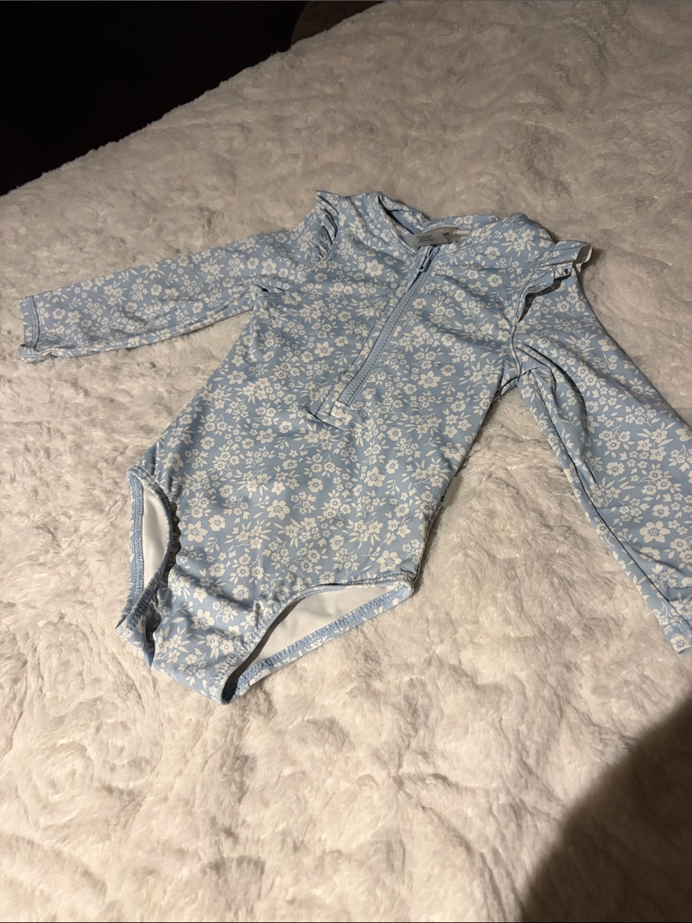 Petit Lem Light Blue Floral Long-Sleeve One-Piece